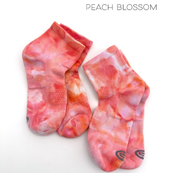 Peach Tie Dye Socks Ice Dye Ankle Socks Coral Pink Tie Dye Mid Crew Hand Dyed - Picture 1 of 4